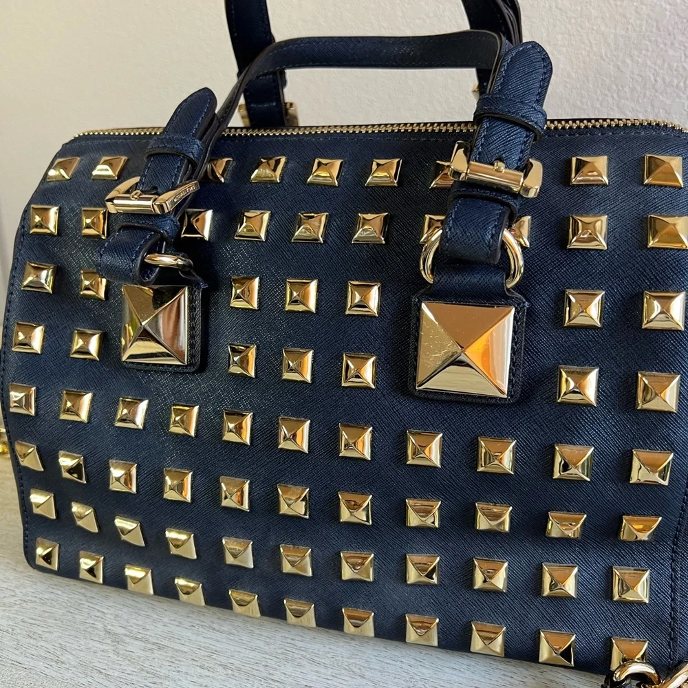Michael Kors Leather Studded Grayson Satchel Bag - Picture 10 of 16